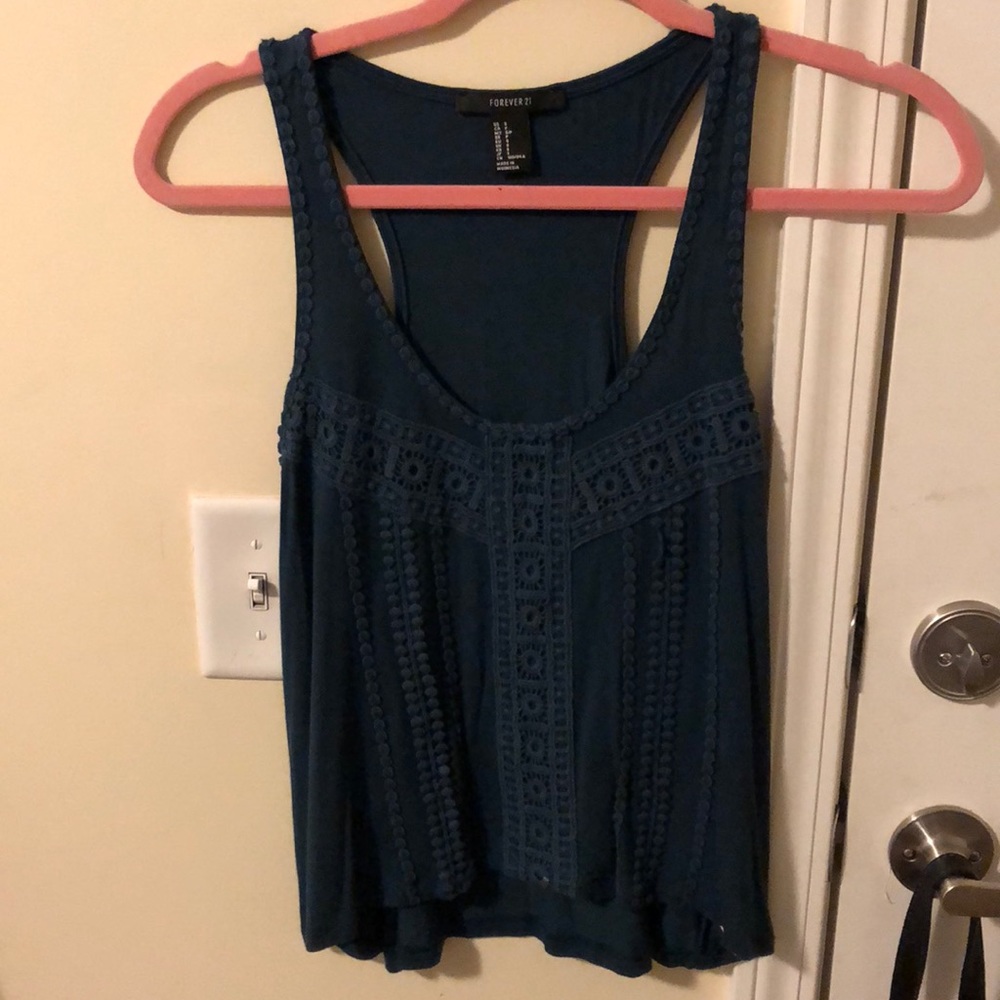 EMBROIDERED NAVY BLUE TANK TOP